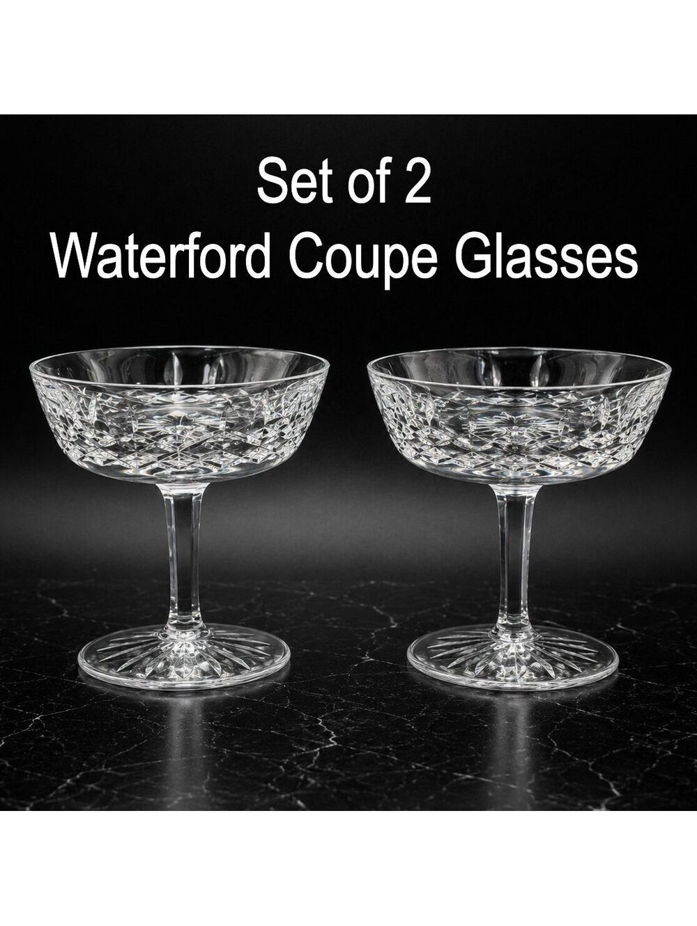 Vintage Waterford Lismore Champagne Coupe Tall Sherbet Glasses Set of 2 Crystal